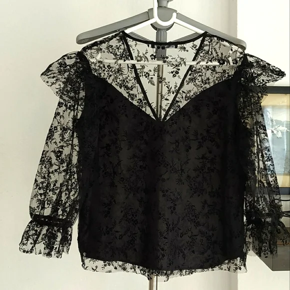 Zara Ruffled Tulle Floral Blouse - Picture 7 of 12